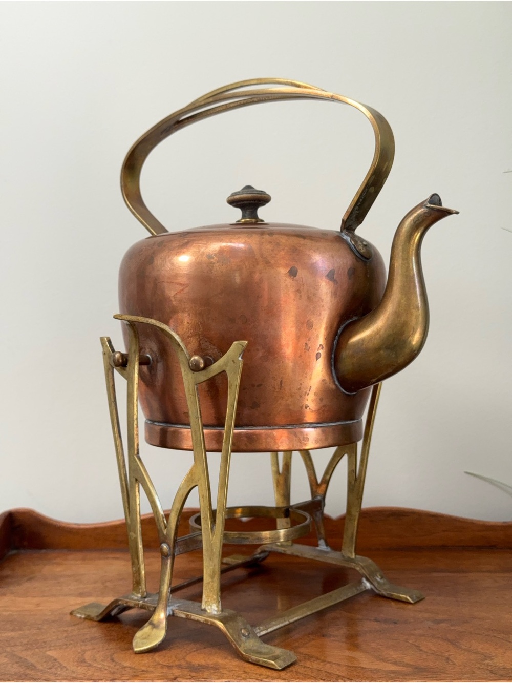 GEBRÜDER BING Antique German Copper Spirit Kettle & Brass Stand